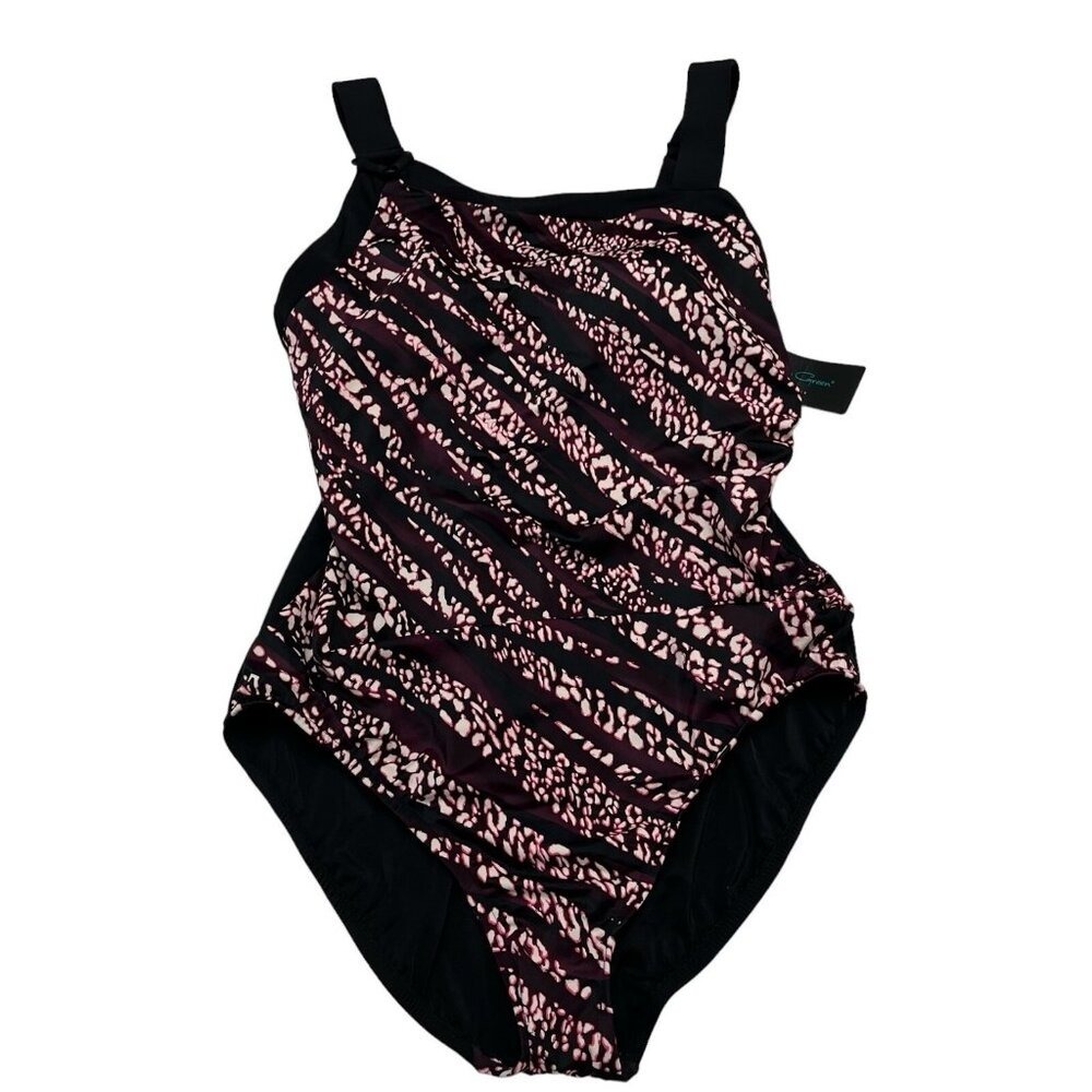 Aqua Green Swimsuit Black Pink Abstract Print One Piece Size XL Resort Cruise
